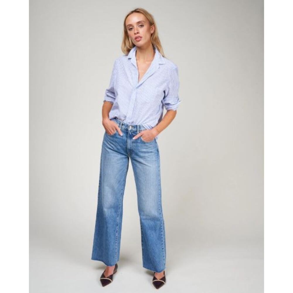 Frank & Eileen Eileen Relaxed Button-Up Shirt Superluxe Navy Thin Stripe Sze XXS - Picture 8 of 12